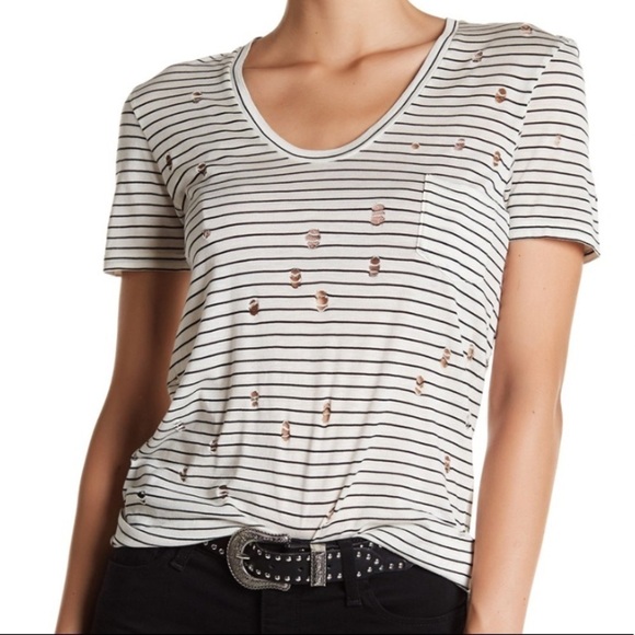 JOE’S Gilles Silk Blend V Neck Striped Tee Small - Picture 1 of 8